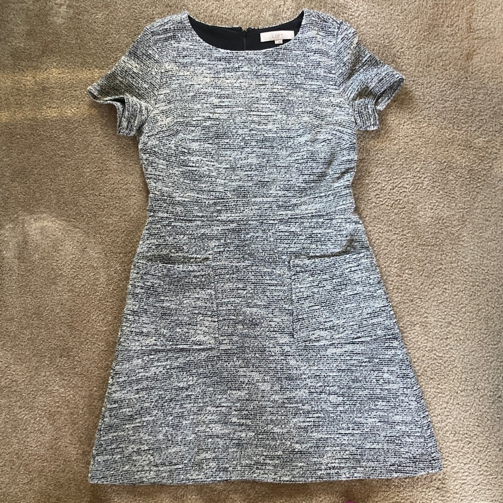 LOFT Black and Gray Textured Mini Dress